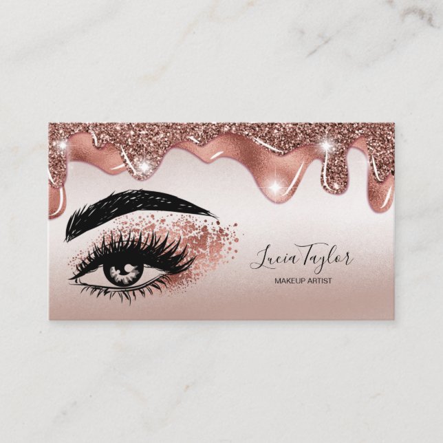 Cartão De Visita Makeup Lashes Glitter Dourado Rosa (Frente)