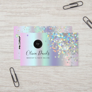 Cartão De Visita Makeup Salon Holographic Glitter & QR Code Holo