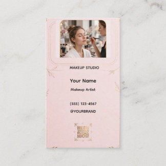 Cartão De Visita Makeup Studio Pink QR Business Card