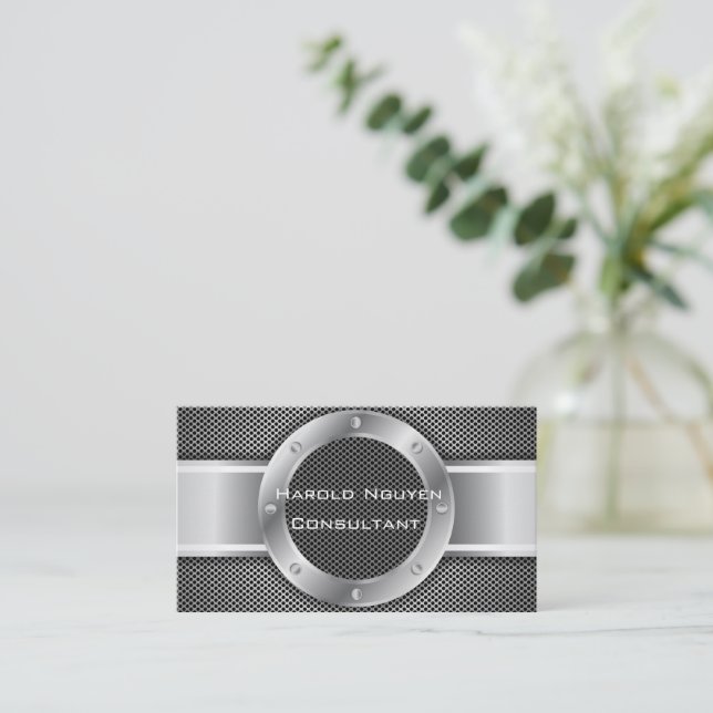Cartão De Visita Malha industrial Metálico Aço Inoxidável (Em pé/Frente)