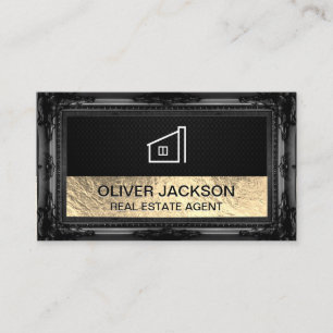 Cartão De Visita Malha Preta de Folha Ouro Lux  Quadro antigo