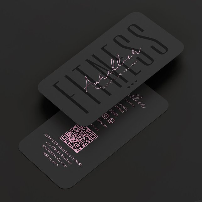 Cartão De Visita Malhação nutricionista Bem-estar estético preto ro (Nutritionist Fitness Wellness Aesthetic Black Pink Business Card
)