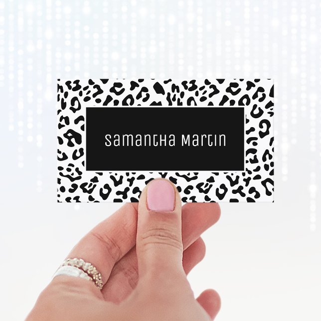 Cartão De Visita Mancha-leopardo branca e negra (Minimalist Black and White Leopard Business Cards)