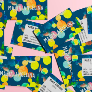 Cartão De Visita Manchas aquáticas e pontos Amarelos bolhas Azuis
