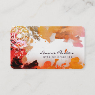 Cartão De Visita Mandala Abstrato Orange Watercolor Artist Vintage