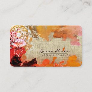 Cartão De Visita Mandala Abstrato Orange Watercolor Artist Vintage