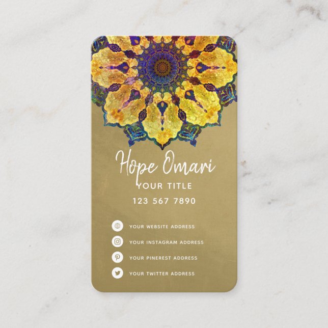 Cartão De Visita Mandala Boho Dourado (Frente)