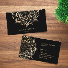 Cartão De Visita Mandala de instrutor de ioga de ouro elegante