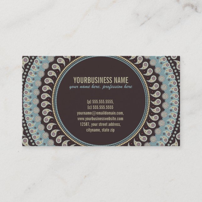 Cartão De Visita Mandala de Paisley - decorativa, espiritual (Frente)