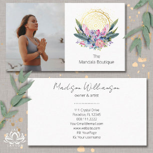 Cartão De Visita Mandala Dourada Cristais Rosa Fotografia Psíquica 