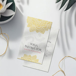 Cartão De Visita Mandala floral elegante da folha Dourado da ioga &