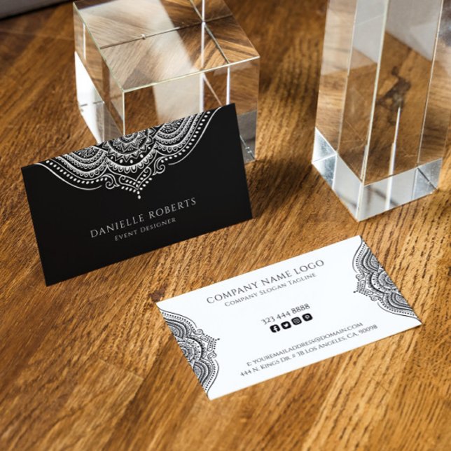 Cartão De Visita Mandala preta e branca invertida (Criador carregado)