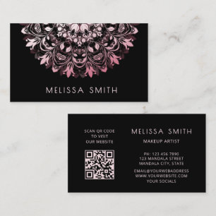 Cartão De Visita  Mandala Preto Metálico Rosa Brilhante