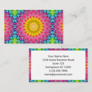 Cartão De Visita Mandalá Tie-Dye Arco-íris com Simetria Vibrante