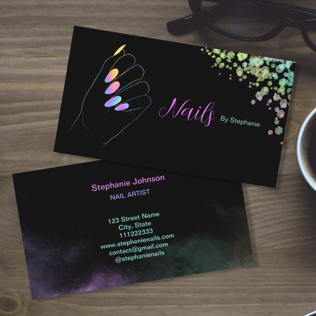 Cartão De Visita Manicela de Arte das Unhas com Glitter Holográfico (Criador carregado)