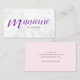 Cartão De Visita Manicura roxa bonito de mármore branca moderna