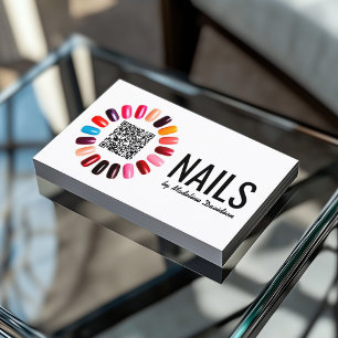 Cartão De Visita Manicure Nail Polonês Scannable QR Code Basic Whit