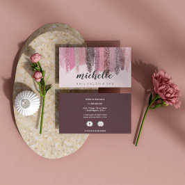 Cartão De Visita Manicure social Glitter Salon Polonês