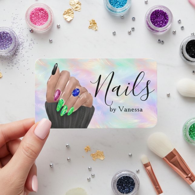 Cartão De Visita Manicurist Nail Artist Stylish Opal Iridescent  (Criador carregado)