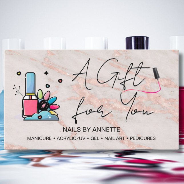 Cartão De Visita Manicurist Nail Tech Rose Marble Gift Certificate  (Criador carregado)