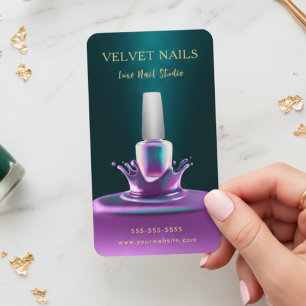 Cartão De Visita Manicurista Artista de Unhas Verde Escuro Rosa Chi