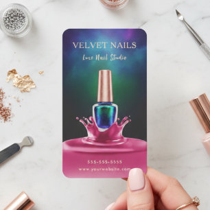 Cartão De Visita Manicurista Artista Unha Verde & Azul Rosa Beige