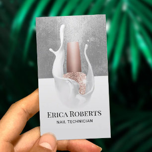 Cartão De Visita Manicurista de abertura de prata moderna e branco 