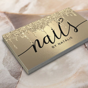 Cartão De Visita Manicurista de Glitter Moderno e Dourado Salão de 