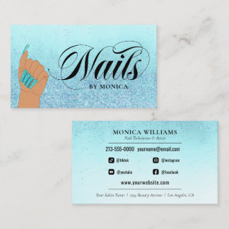 Cartão De Visita Manicurista de unhas Tech Turquoise Glam Glitter S