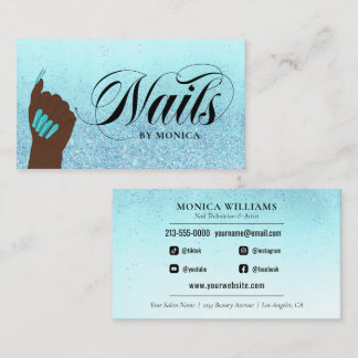 Cartão De Visita Manicurista de unhas Tech Turquoise Glam Glitter S