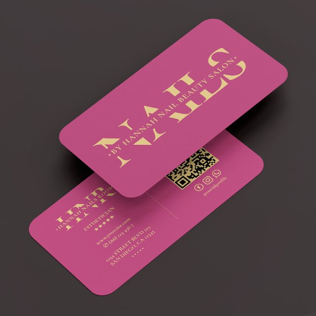 Cartão De Visita Manicurista do Unhas Monograma de Nail Tech Modern (Modern Nail Tech Monogram Nails Manicurist Pink Business Card
)