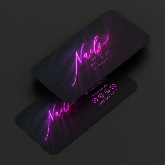Cartão De Visita Manicurista legista artista de Nail Tech Neon Purp (Elegant Manicurist Nail Artist Tech Neon Purple Business Card
)