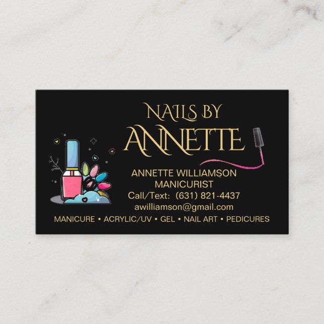 Cartão De Visita Manicurista Nail Technician Black Name (Frente)