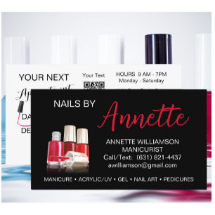 Cartão De Visita Manicurista Nail Technician Black Red Name