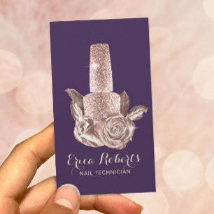 Cartão De Visita Manicurista Roxo Polonês rosa Dourado Floral Nail