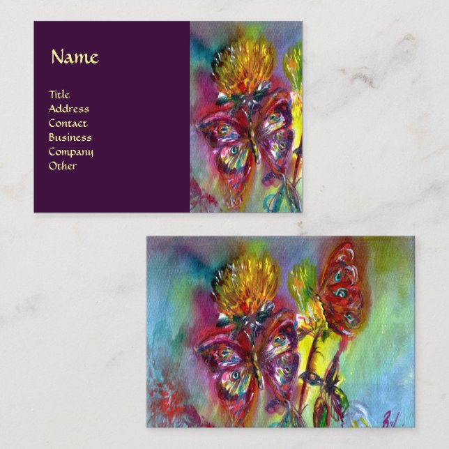 Cartão De Visita MANTEIRAS VIBRANTES EM AZUL, Púrpura (Frente/Verso)