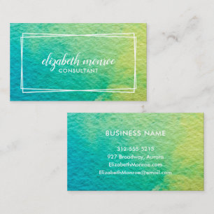 Cartão De Visita Manuscrito de Abstrato de aquarela azul minimalist