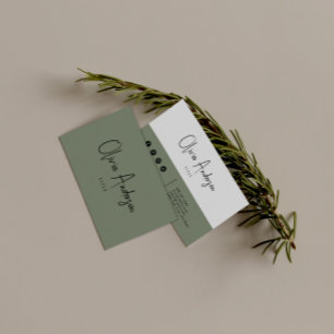 Cartão De Visita Manuscrito Neutro Verde Minimalista Boho Chic Mode