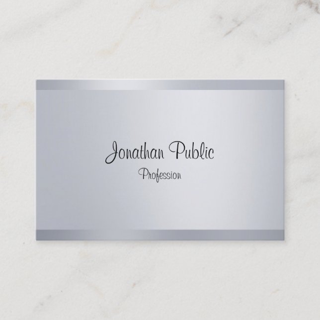 Cartão De Visita Manuscrito Script Modelo Modern Faux Silver (Frente)