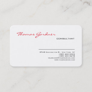 Cartão De Visita Manuscrito Vermelho Branco Simples Moderno Minimal