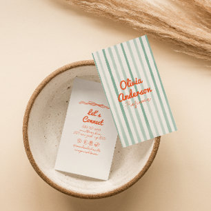 Cartão De Visita Mão Desenhada Verde Escrito Laranja Whimsy Boho Ún