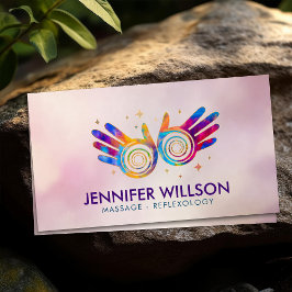 Cartão De Visita Mãos de cura coloridas Compromisso Espiral Energét