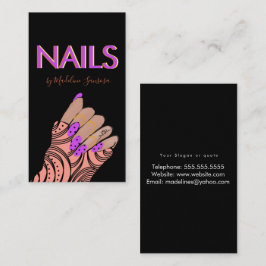Cartão De Visita Mãos de Letra Tripla Neon Nail Tech 