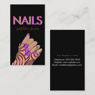 Cartão De Visita Mãos de Letra Tripla Neon Nail Tech 