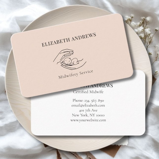 Cartão De Visita Mãos segurando um bebê simples-moderno (Hands holding A Baby - Line Art Illustration Business Card)