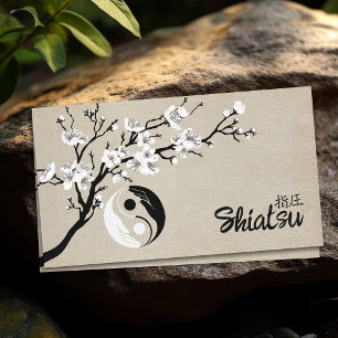 Cartão De Visita Mãos Yin Yang Galho de Árvore Sakura