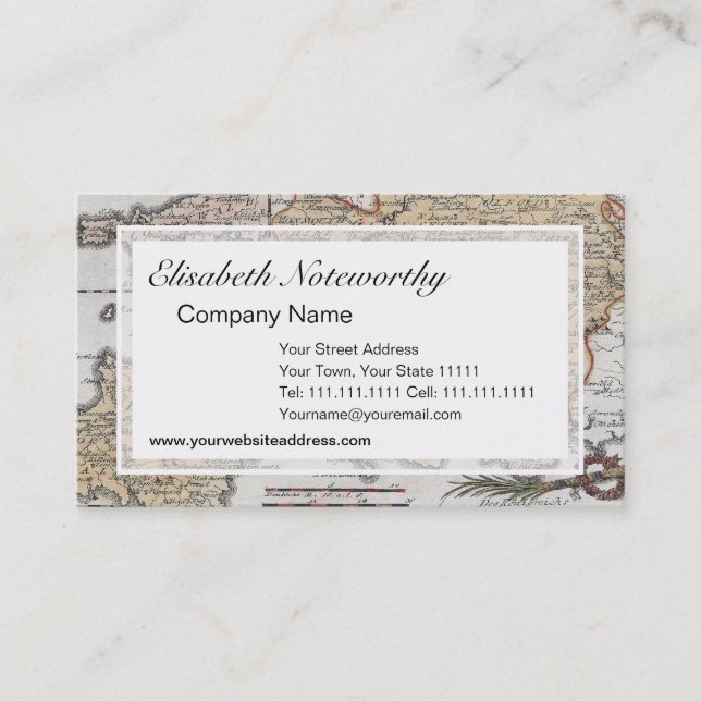 Cartão De Visita Mapa antigo de Inglaterra do sul, Devon, Cornualha (Frente)