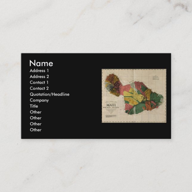 Cartão De Visita Mapa da avaliação de Maui - Havaí do Antiquarian (Frente)
