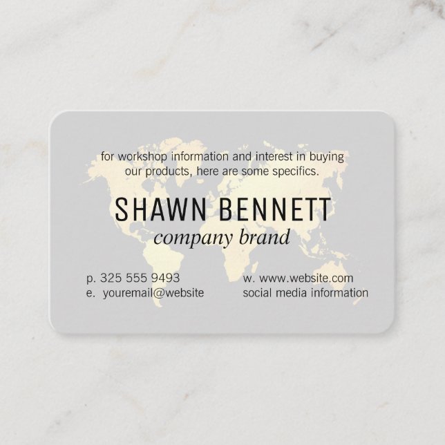 Cartão De Visita Mapa da Variação do Mundo (Dourado) (Frente)