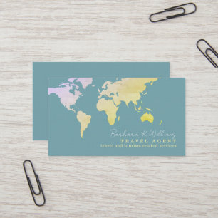 Cartão De Visita Mapa de Agente de Viagens Elegante sobre azul 